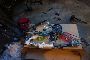 Kiri's bike- almost totally disassembled. 